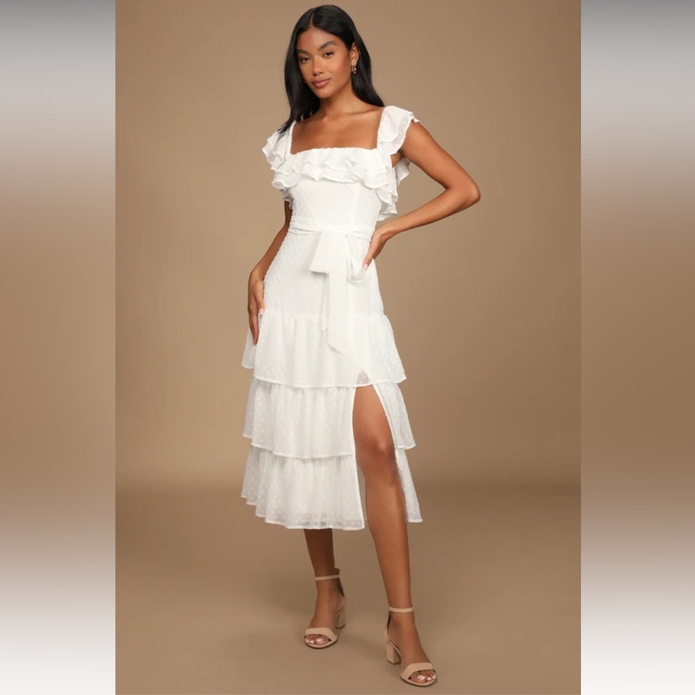 Lulu's White Tiered Ruffled Midi Dress